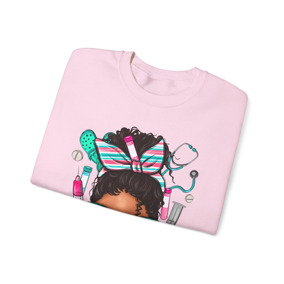 Phlebotomist Life, Messy Bun – Gildan Heavy Blend | Trendy Women’s Soft Sweatshirt. Direct to Garment. Printed & Shipped in the USA. Unisex Sizes.