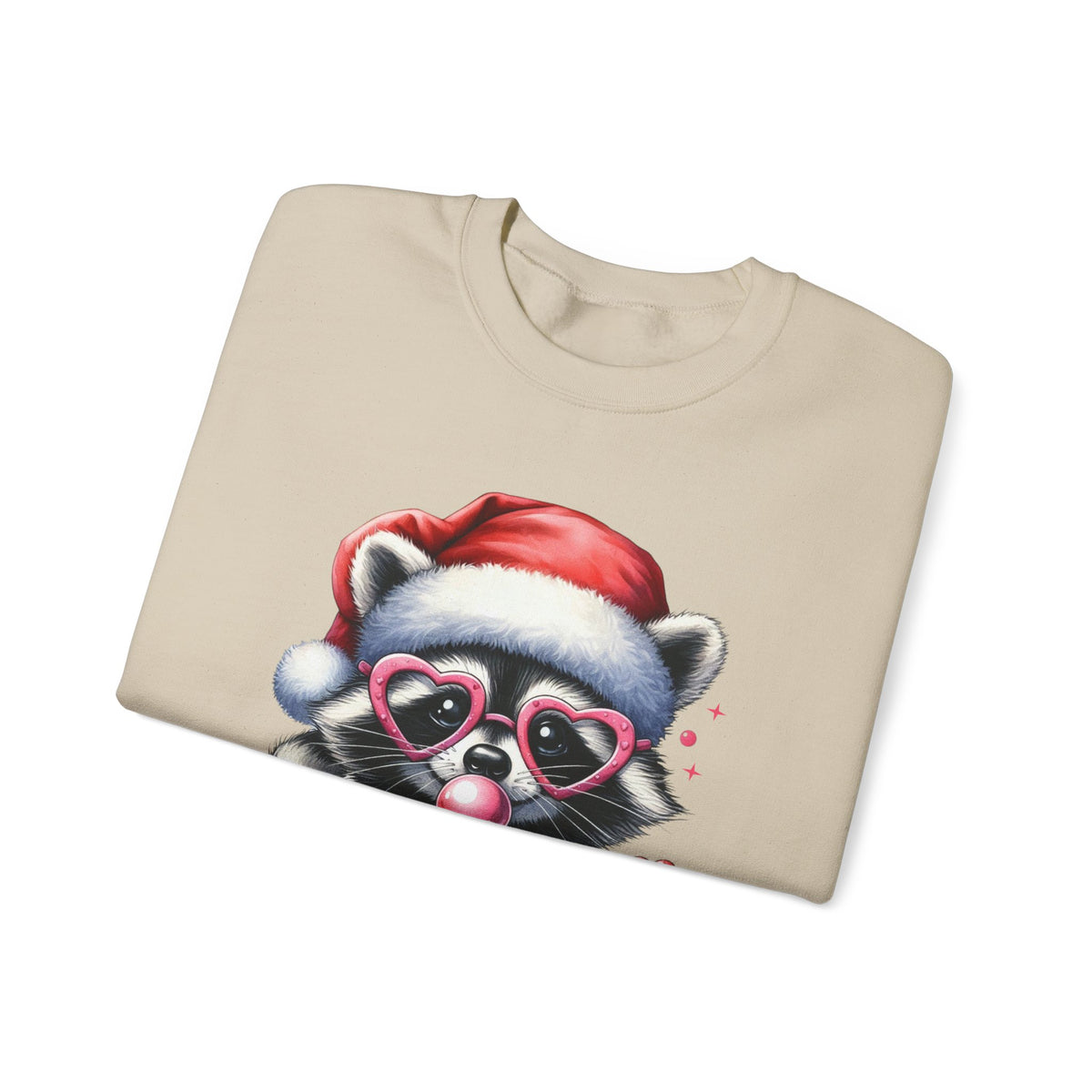 Merry Trashmas Bubblegum Raccoon w/Santa Hat Christmas – Gildan Heavy Blend | Trendy Women’s Soft Sweatshirt. Direct to Garment. Printed & Shipped in the USA. Unisex Sizes.