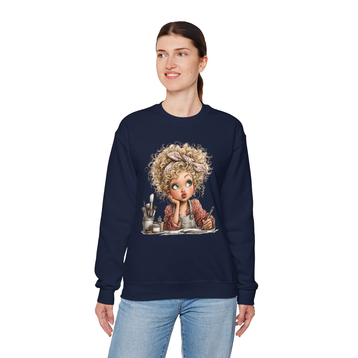 Cute Artist Curly Girl – Gildan Heavy Blend | Trendy Women’s Soft Sweatshirt. Direct to Garment. Printed & Shipped in the USA. Unisex Sizes.