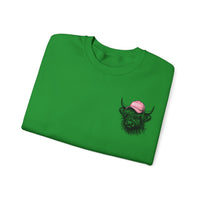 Head Heffa Highland Cow, Front & Back Print – Gildan Heavy Blend | Trendy Women’s Soft Sweatshirt. Direct to Garment. Printed & Shipped in the USA. Unisex Sizes.