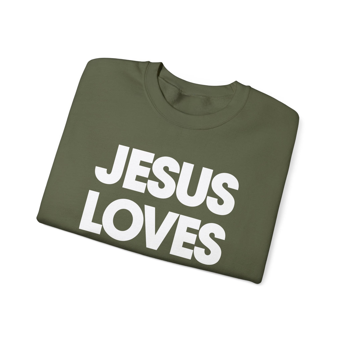 Jesus Loves You – Gildan Heavy Blend | Trendy Women’s and Men's Soft Sweatshirt. Direct to Garment. Printed & Shipped in the USA. Unisex Sizes.