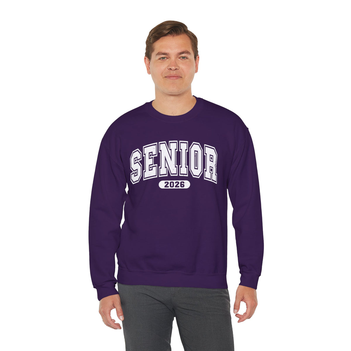 Senior 2026, Varsity – Gildan Heavy Blend | Trendy Women’s and Men's Soft Sweatshirt. Direct to Garment. Printed & Shipped in the USA. Unisex Sizes.