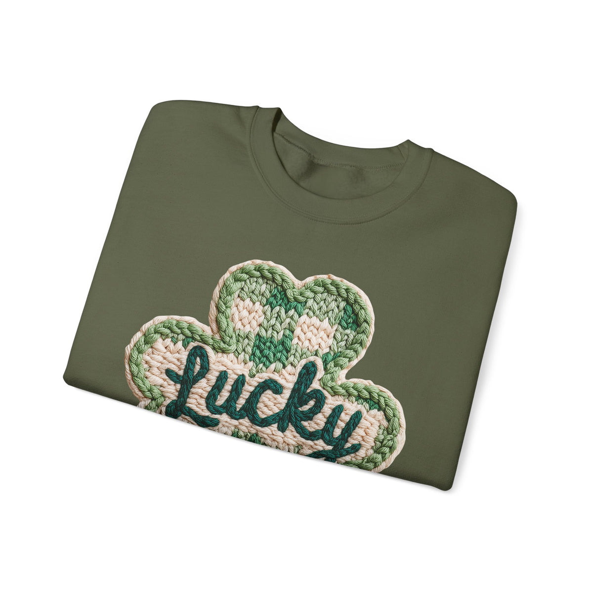 Lucky Shamrock Faux Knit – Gildan Heavy Blend | Trendy Men's and Women’s Soft Sweatshirt. Direct to Garment. Printed & Shipped in the USA. Unisex Sizes.