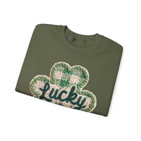 Lucky Shamrock Faux Knit – Gildan Heavy Blend | Trendy Men's and Women’s Soft Sweatshirt. Direct to Garment. Printed & Shipped in the USA. Unisex Sizes.