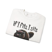 If I Fits I Sits, Cat in a Box – Gildan Heavy Blend | Trendy Women’s and Men's Soft Sweatshirt. Direct to Garment. Printed & Shipped in the USA. Unisex Sizes.