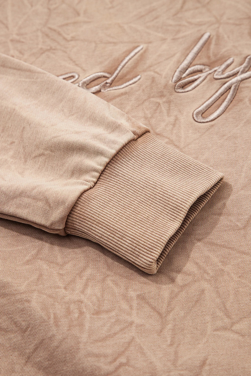 Saved By Grace (Beige) Letter Embroidery Mineral Wash Loose Sweatshirt