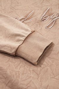 Saved By Grace (Beige) Letter Embroidery Mineral Wash Loose Sweatshirt