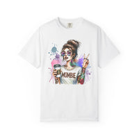 Cool Mombie with Coffee Peace Tattoo - Comfort Colors | Trendy Women's T-Shirt. Direct to Garment. Printed & Shipped in the USA. Unisex Sizes.