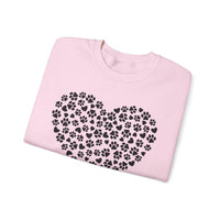 Dog Paw Heart – Gildan Heavy Blend | Trendy Women’s Soft Sweatshirt. Direct to Garment. Printed & Shipped in the USA. Unisex Sizes.