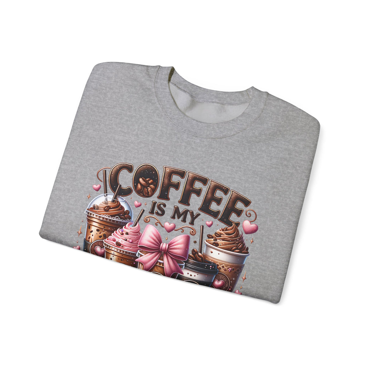 Coffee Is My Soul Food, Iced Coffee, Pink Bow – Gildan Heavy Blend | Trendy Women’s Soft Sweatshirt. Direct to Garment. Printed & Shipped in the USA. Unisex Sizes.