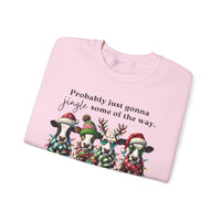 Christmas Cows - Probably Just Gonna Jingle Some Of The Way – Gildan Heavy Blend | Trendy Women’s and Men's Soft Sweatshirt. Direct to Garment. Printed & Shipped in the USA. Unisex Sizes.