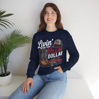 Livin' on That Blue Collar Dollar, Boots and Work Truck – Gildan Heavy Blend | Trendy Men's and Women’s Soft Sweatshirt. Direct to Garment. Printed & Shipped in the USA. Unisex Sizes.