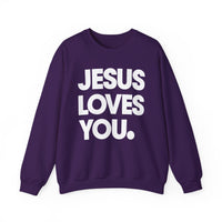 Jesus Loves You – Gildan Heavy Blend | Trendy Women’s and Men's Soft Sweatshirt. Direct to Garment. Printed & Shipped in the USA. Unisex Sizes.