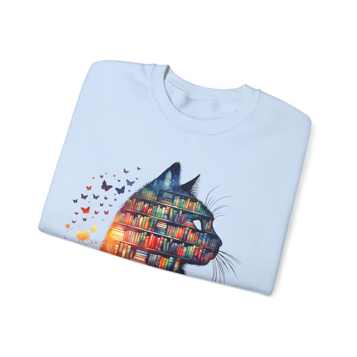 Cat Silhouette for Book Lovers – Gildan Heavy Blend | Trendy Women’s Soft Sweatshirt. Direct to Garment. Printed & Shipped in the USA. Unisex Sizes.