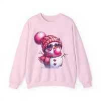 Pink Girly Snowman with Heart Sunglasses and Bubblegum Winter – Gildan Heavy Blend | Trendy Women’s Soft Sweatshirt. Direct to Garment. Printed & Shipped in the USA. Unisex Sizes.