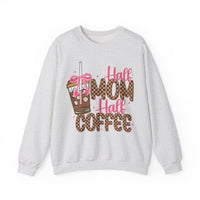 Half Mom Half Coffee, Cute Leopard Print Coffee Design – Gildan Heavy Blend | Trendy Women’s Soft Sweatshirt. Direct to Garment. Printed & Shipped in the USA. Unisex Sizes.