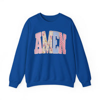 Pastel faux Patchwork AMEN with faux Pearls – Gildan Heavy Blend | Trendy Women’s Soft Sweatshirt. Direct to Garment. Printed & Shipped in the USA. Unisex Sizes.