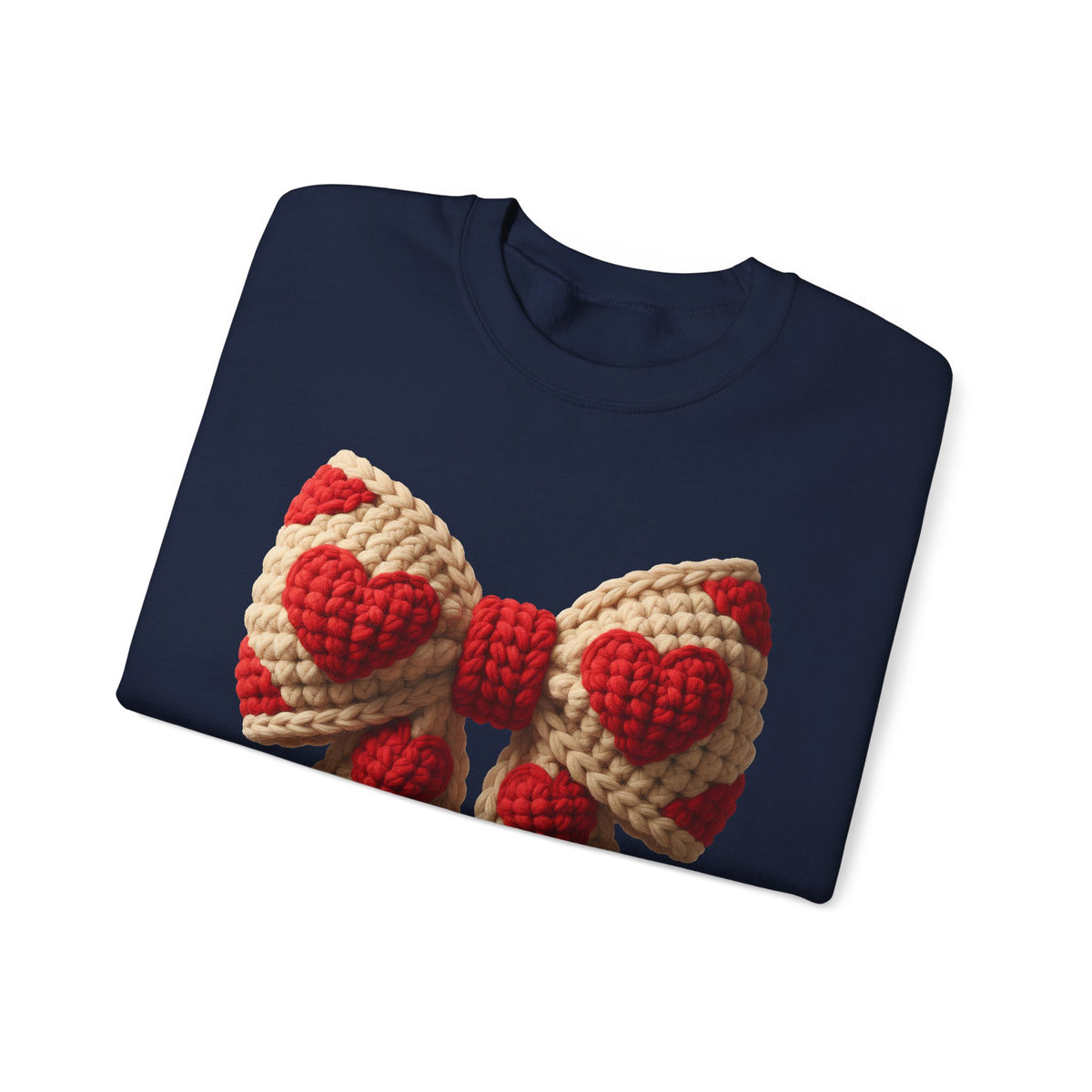 Faux Crochet Valentine Bow – Gildan Heavy Blend | Trendy Women’s Soft Sweatshirt. Direct to Garment. Printed & Shipped in the USA. Unisex Sizes.