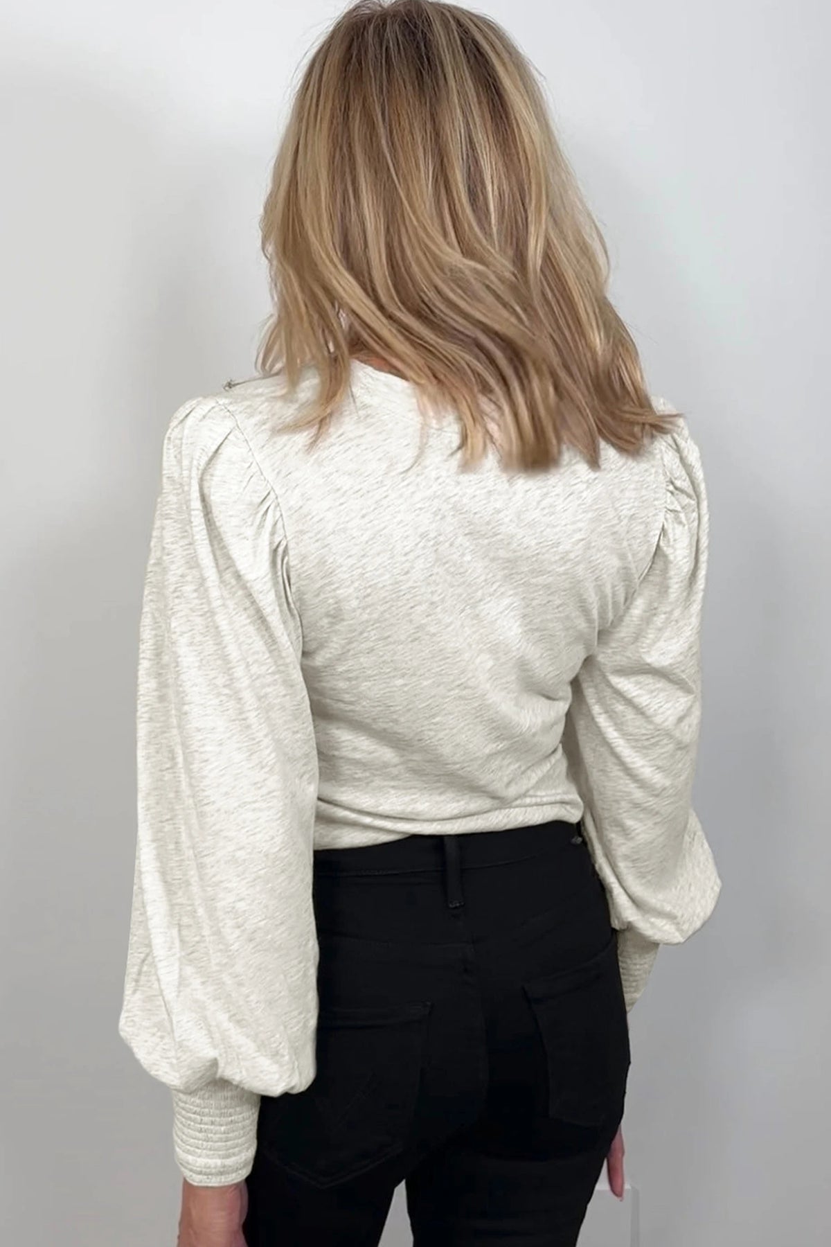 Light Ash 95% Cotton Puff Sleeve Top