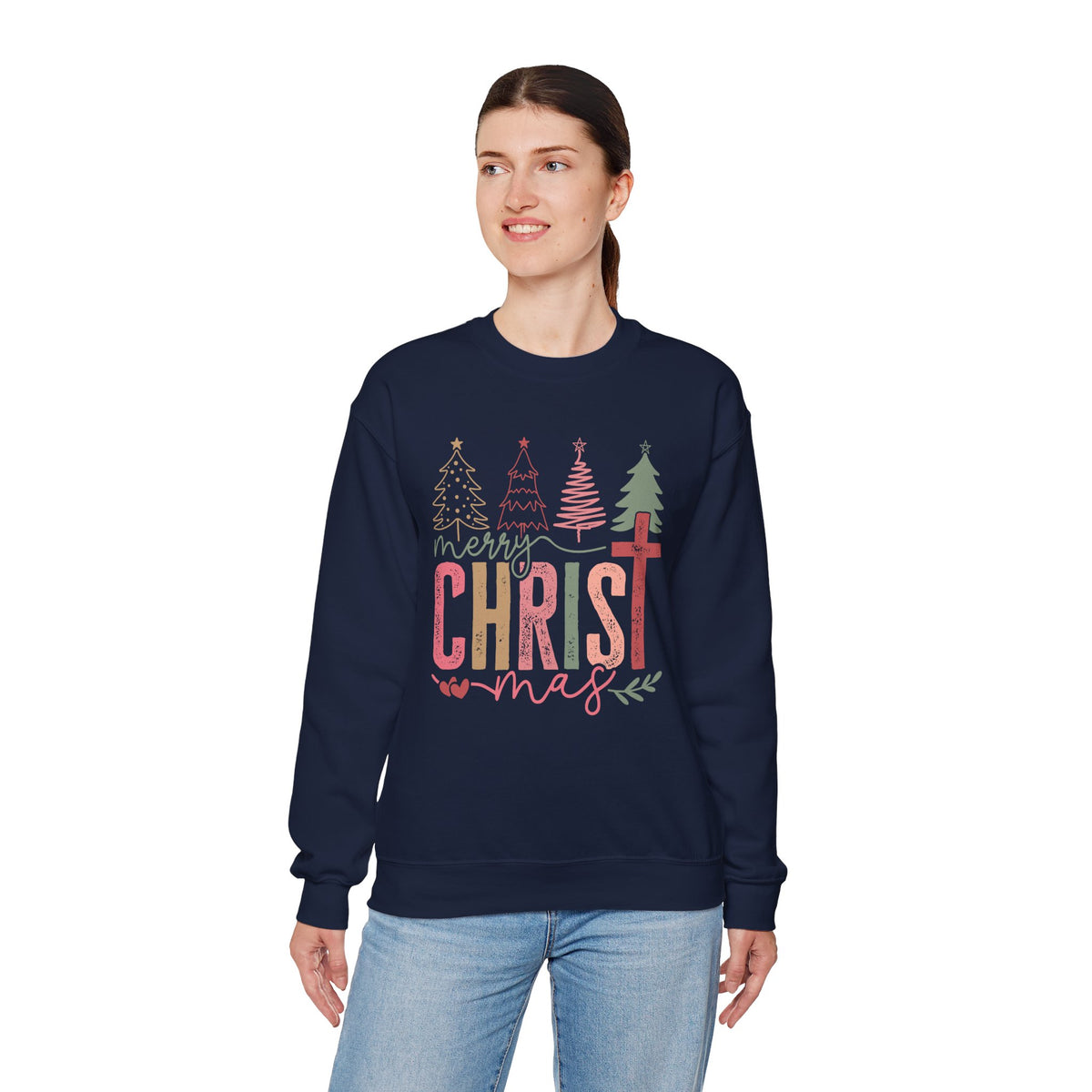 Merry ChrisTmas Christian Faith Graphic – Gildan Heavy Blend | Trendy Women’s Soft Sweatshirt. Direct to Garment. Printed & Shipped in the USA. Unisex Sizes.