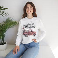 I'd Rather Be Thrifting. Pink Vintage Truck – Gildan Heavy Blend | Trendy Women’s Soft Sweatshirt. Direct to Garment. Printed & Shipped in the USA. Unisex Sizes.