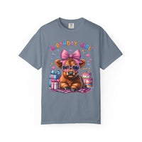 Birthday Girl, Highland Cow - Comfort Colors | Trendy Women's T-Shirt. Direct to Garment. Printed & Shipped in the USA. Unisex Sizes.