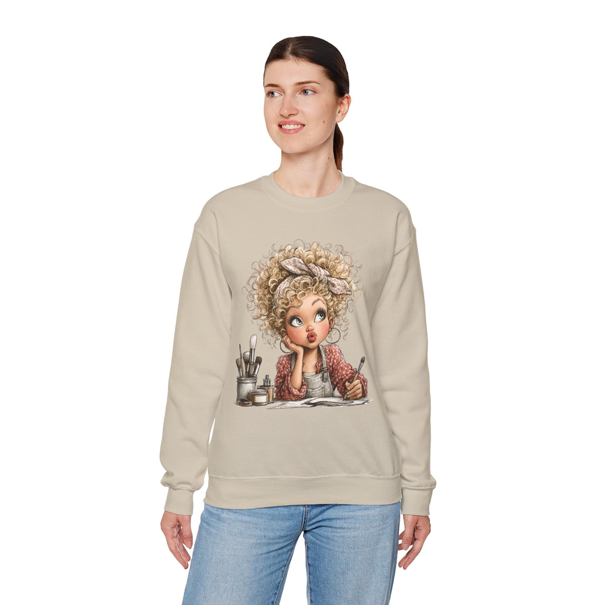 Cute Artist Curly Girl – Gildan Heavy Blend | Trendy Women’s Soft Sweatshirt. Direct to Garment. Printed & Shipped in the USA. Unisex Sizes.