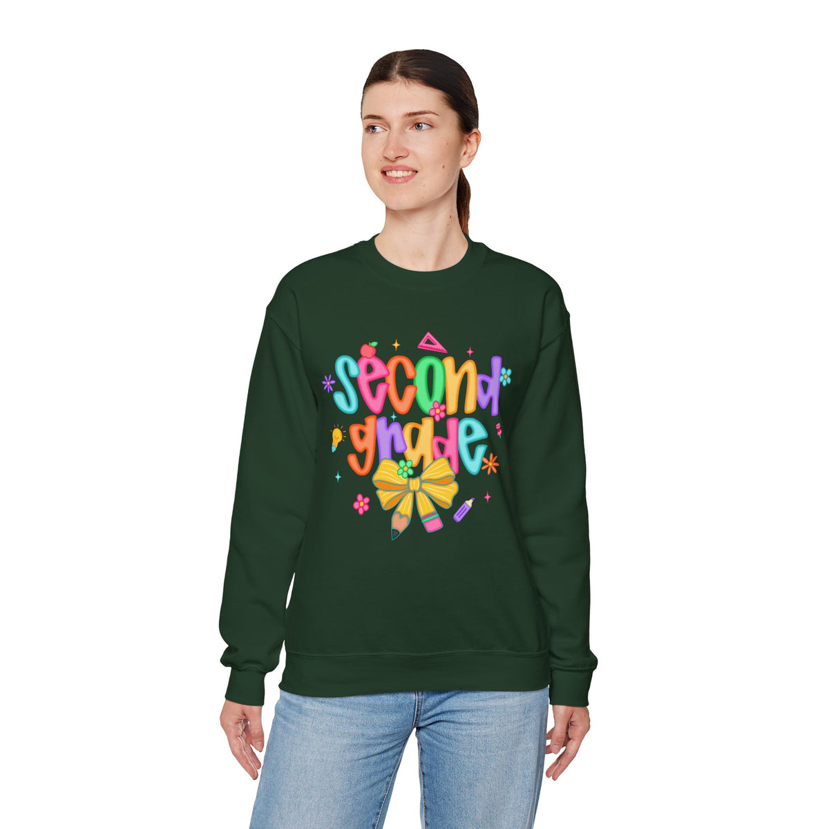 Coquette Second Grade Pencil Bow – Gildan Heavy Blend | Trendy Women’s Soft Sweatshirt. Direct to Garment. Printed & Shipped in the USA. Unisex Sizes.