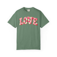 Faux Crochet Checkered LOVE - Comfort Colors | Trendy Women's T-Shirt. Direct to Garment. Printed & Shipped in the USA. Unisex Sizes.