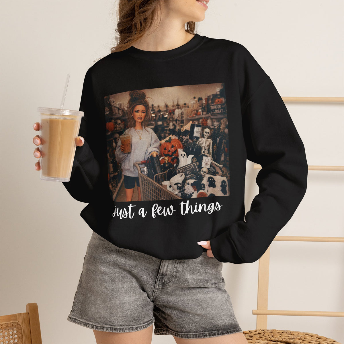 Just A Few Things - Halloween Shopping – Gildan Heavy Blend | Trendy Women’s Soft Sweatshirt. Direct to Garment. Printed & Shipped in the USA. Unisex Sizes.