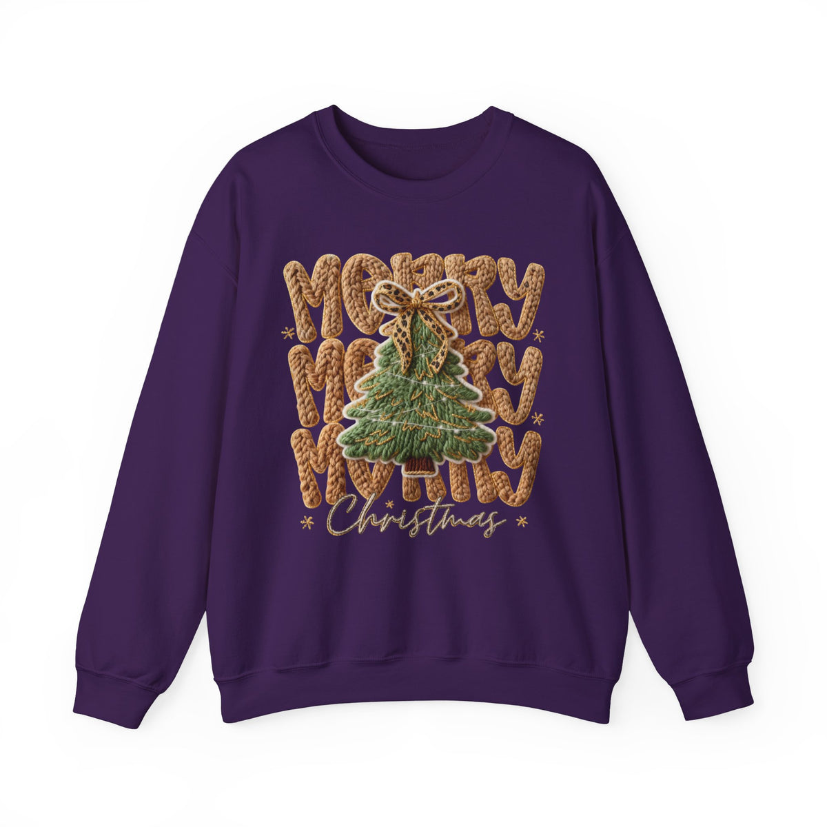 Merry Merry Merry Christmas, Faux Latch Hook Yarn – Gildan Heavy Blend | Trendy Women’s Soft Sweatshirt. Direct to Garment. Printed & Shipped in the USA. Unisex Sizes.