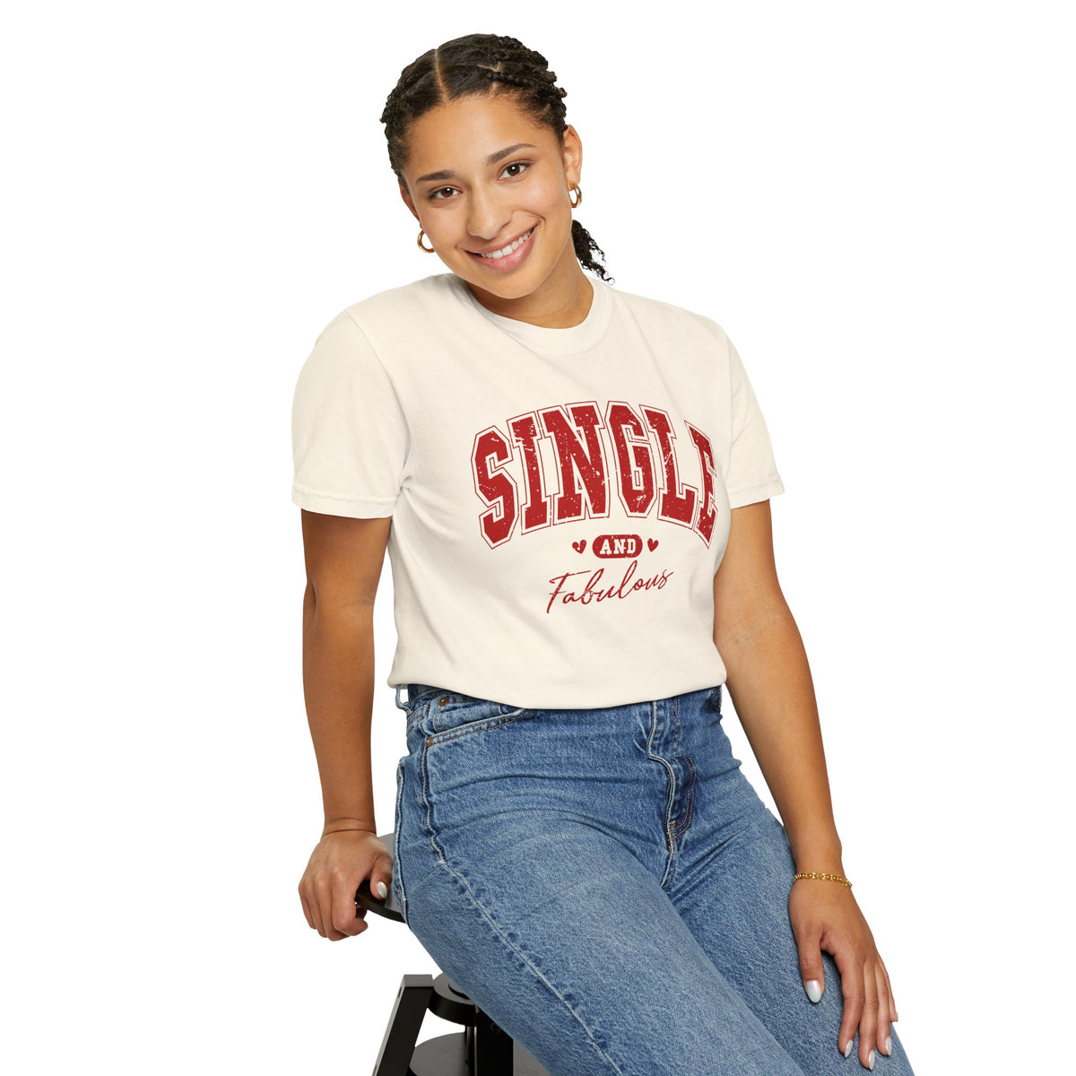 Single and Fabulous - Varsity - Comfort Colors | Trendy Women's T-Shirt. Direct to Garment. Printed & Shipped in the USA. Unisex Sizes.
