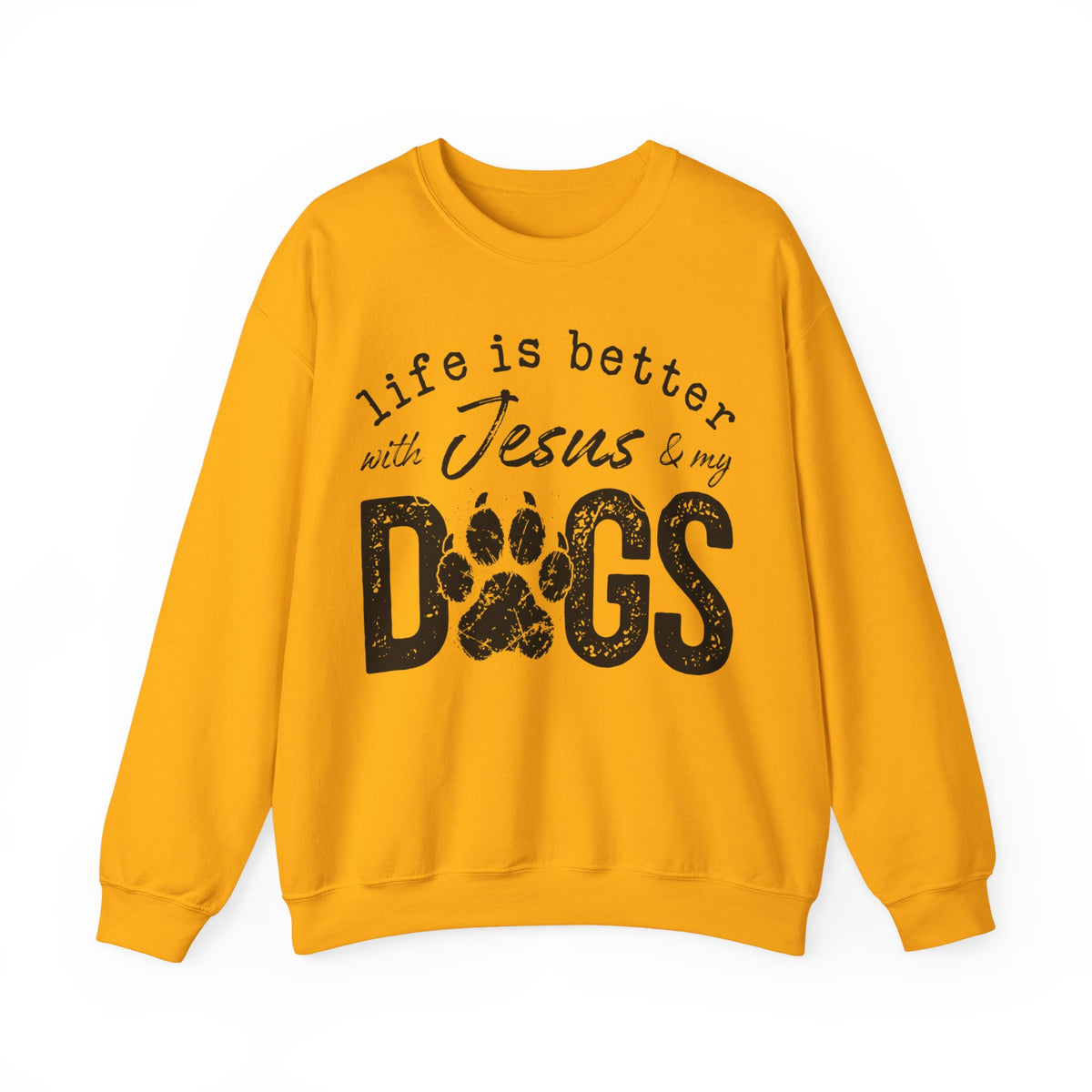 Life is Better With Jesus and My Dogs – Gildan Heavy Blend | Trendy Women’s and Men's Soft Sweatshirt. Direct to Garment. Printed & Shipped in the USA. Unisex Sizes.
