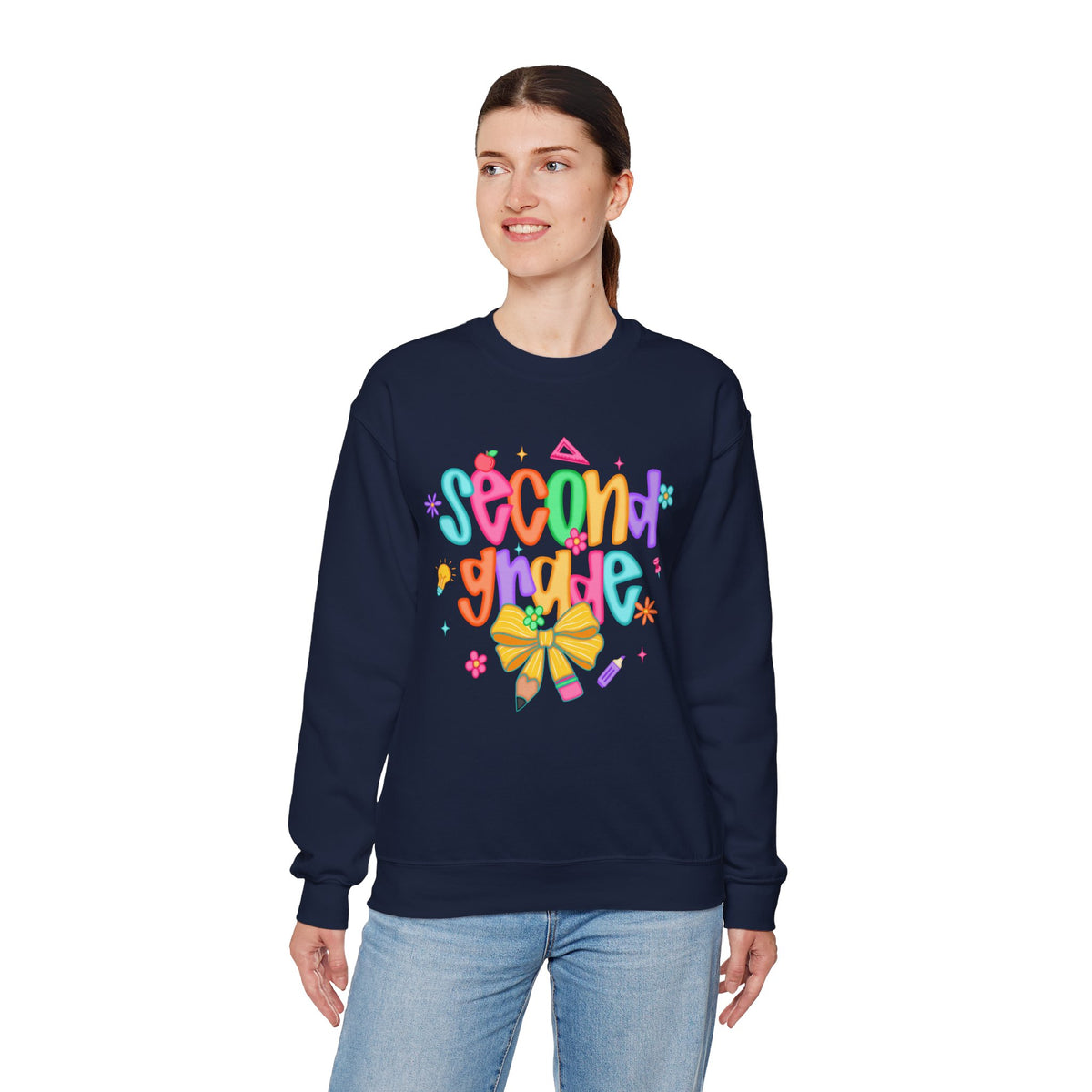 Coquette Second Grade Pencil Bow – Gildan Heavy Blend | Trendy Women’s Soft Sweatshirt. Direct to Garment. Printed & Shipped in the USA. Unisex Sizes.