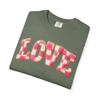 Faux Crochet Checkered LOVE - Comfort Colors | Trendy Women's T-Shirt. Direct to Garment. Printed & Shipped in the USA. Unisex Sizes.