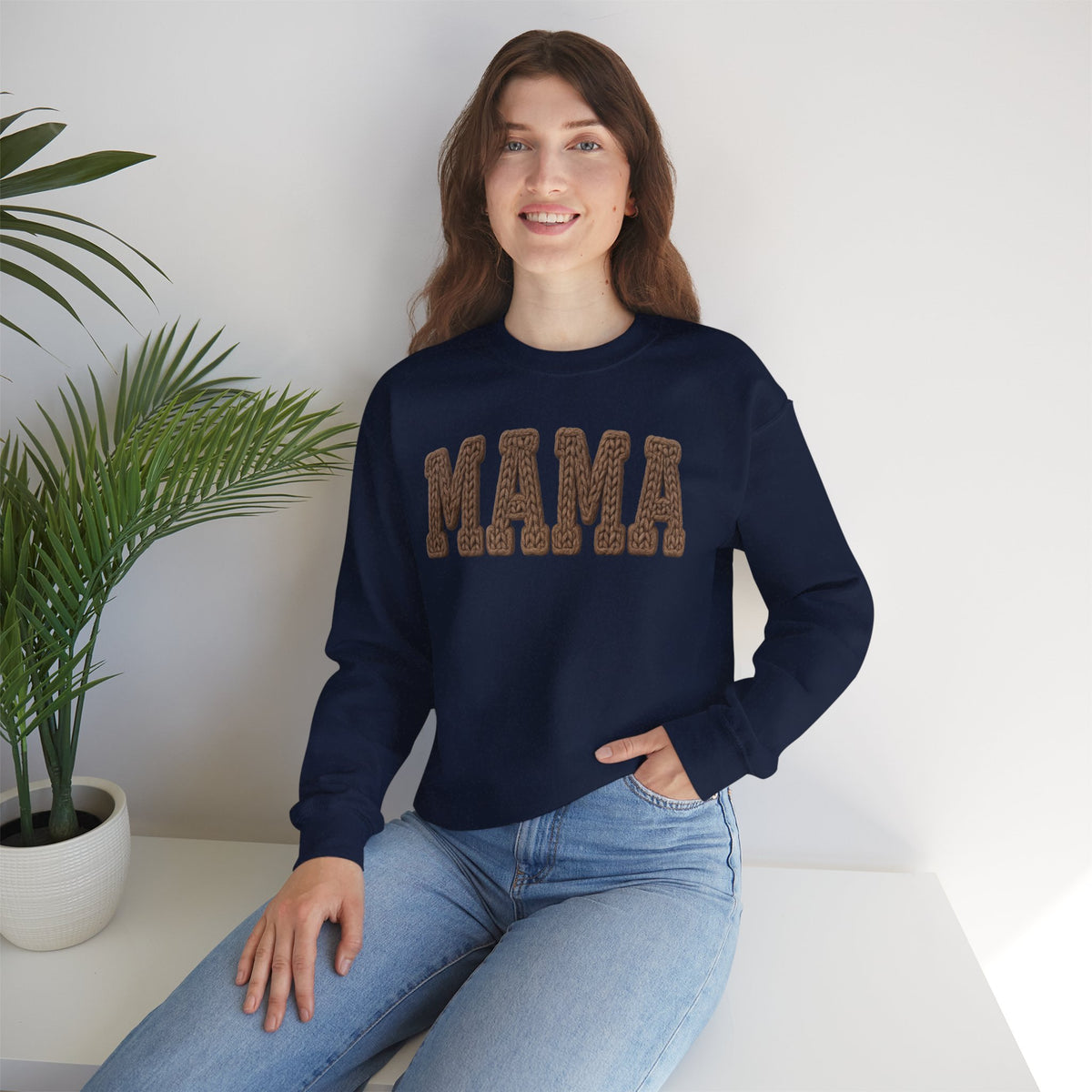 Mama, Faux Knit – Gildan Heavy Blend | Trendy Women’s Soft Sweatshirt. Direct to Garment. Printed & Shipped in the USA. Unisex Sizes.