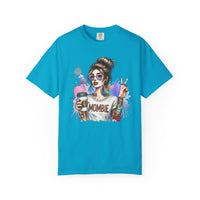 Cool Mombie with Coffee Peace Tattoo - Comfort Colors | Trendy Women's T-Shirt. Direct to Garment. Printed & Shipped in the USA. Unisex Sizes.