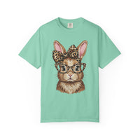 Bunny with Leopard Bow and Glasses - Comfort Colors | Trendy Women's T-Shirt. Direct to Garment. Printed & Shipped in the USA. Unisex Sizes.