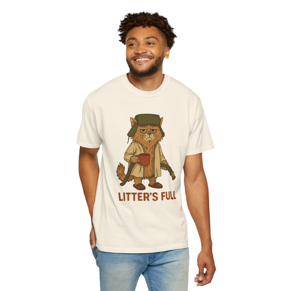 Litter's Full, Funny Cat - Comfort Colors | Trendy Men's and Women's T-Shirt. Direct to Garment. Printed & Shipped in the USA. Unisex Sizes.