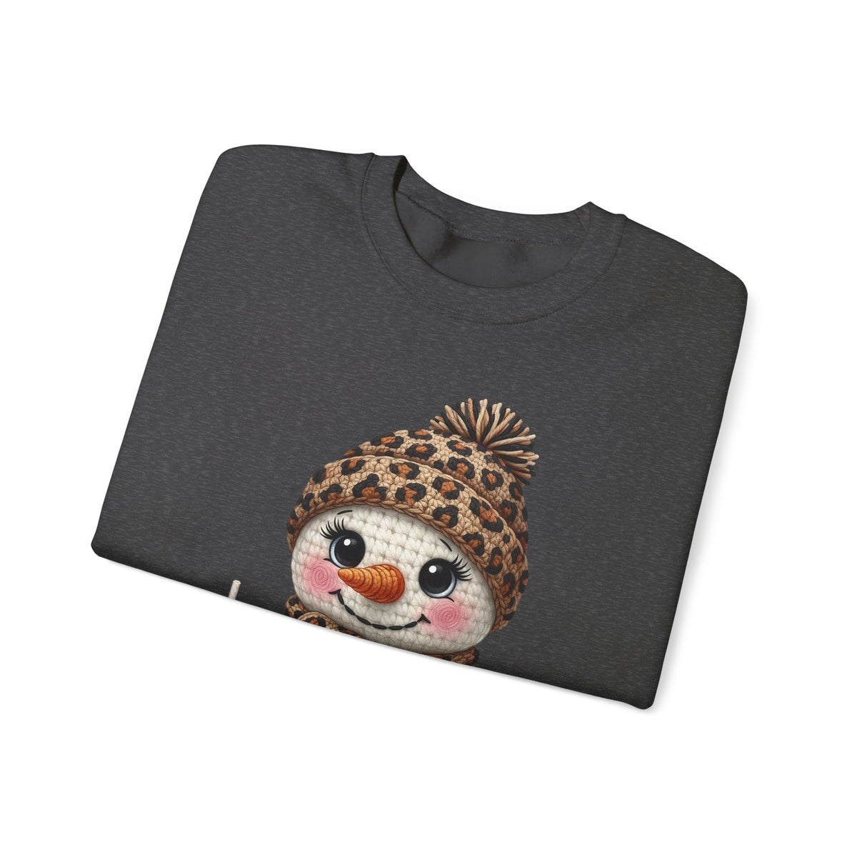 Leopard Snowman - Leopard Purse, Drink, Hat & Scarf – Gildan Heavy Blend | Trendy Women’s Soft Sweatshirt. Direct to Garment. Printed & Shipped in the USA. Unisex Sizes.