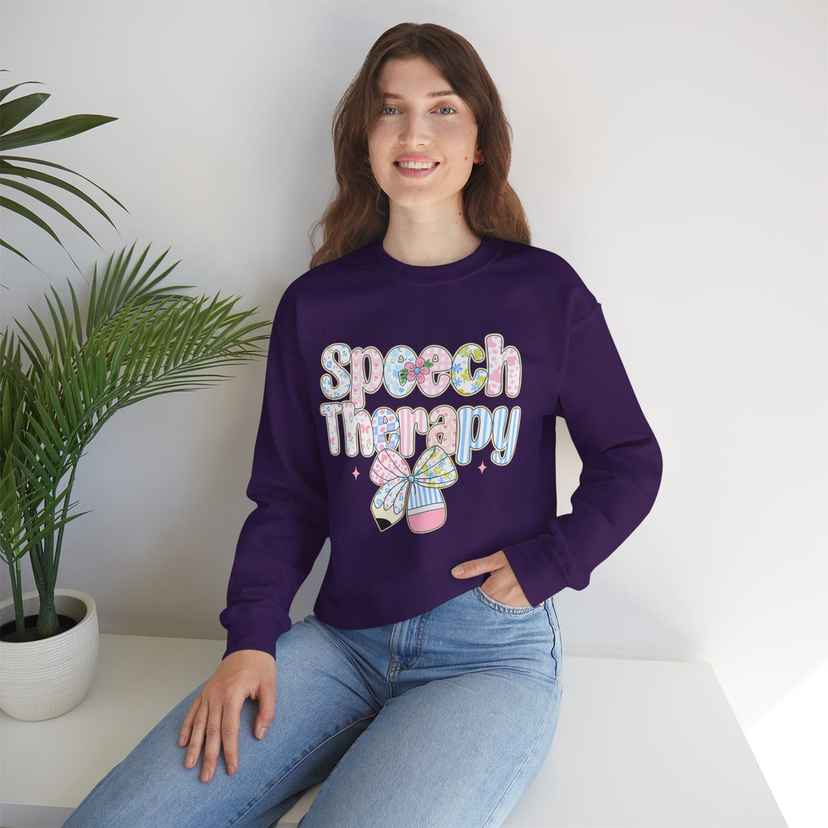 Speech Therapy - Pink Blue Coquette – Gildan Heavy Blend | Trendy Women’s Soft Sweatshirt. Direct to Garment. Printed & Shipped in the USA. Unisex Sizes.