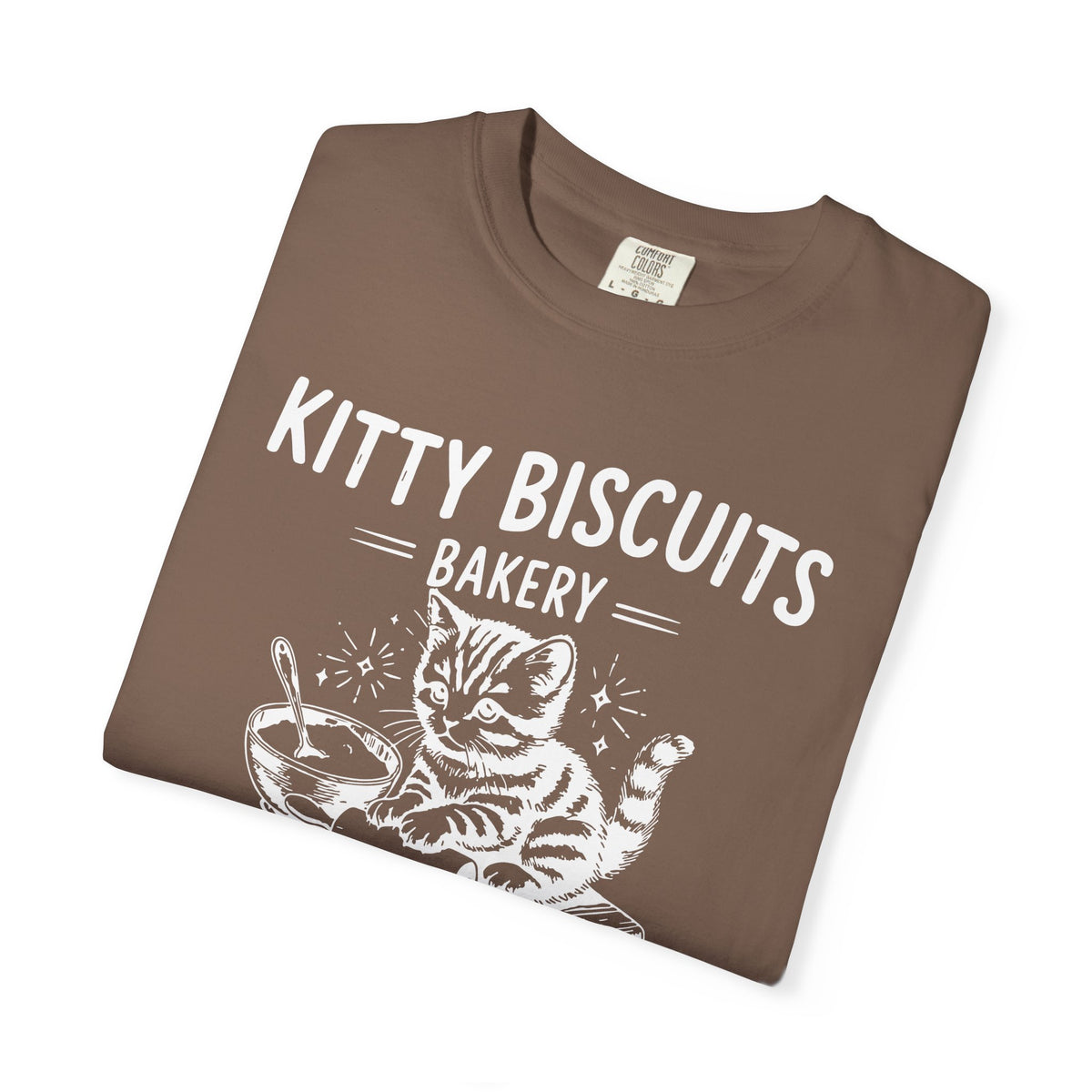 Kitty Biscuits Bakery - Comfort Colors | Trendy Women's and Men's T-Shirt. Direct to Garment. Printed & Shipped in the USA. Unisex Sizes.