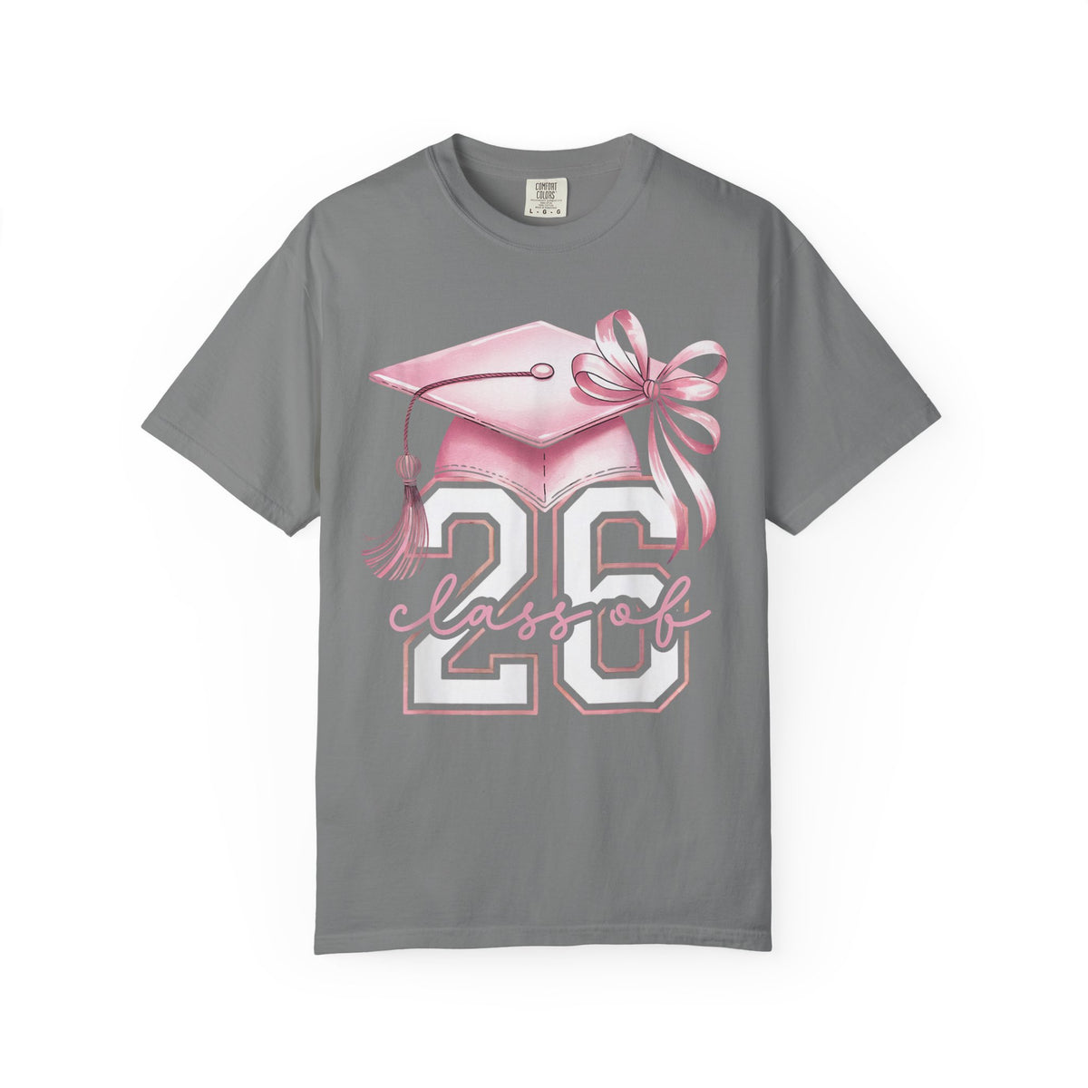 Pink Coquette, Class of 2026 Graduation Cap - Comfort Colors | Trendy Women's T-Shirt. Direct to Garment. Printed & Shipped in the USA. Unisex Sizes.