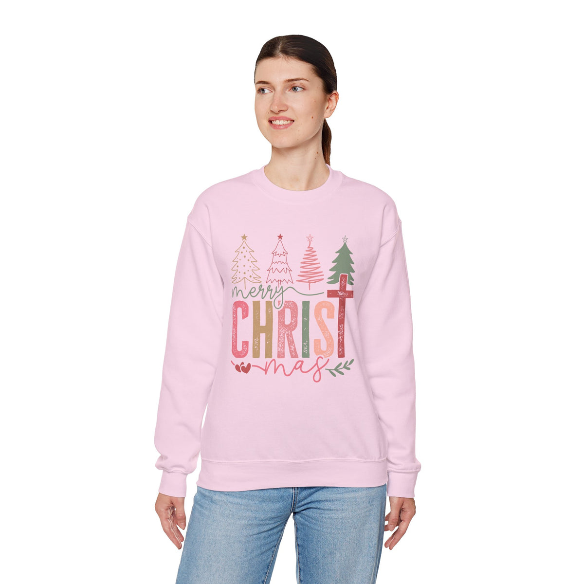 Merry ChrisTmas Christian Faith Graphic – Gildan Heavy Blend | Trendy Women’s Soft Sweatshirt. Direct to Garment. Printed & Shipped in the USA. Unisex Sizes.