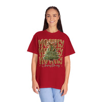Merry Merry Merry Christmas, Faux Latch Hook Yarn - Comfort Colors | Trendy Women's T-Shirt. Direct to Garment. Printed & Shipped in the USA. Unisex Sizes.