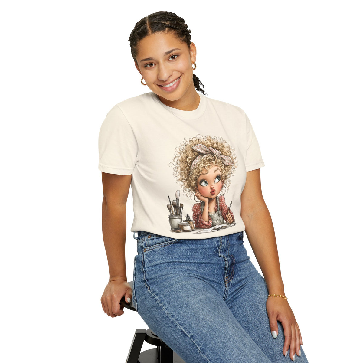 Cute Artist Curly Girl - Comfort Colors | Trendy Women's T-Shirt. Direct to Garment. Printed & Shipped in the USA. Unisex Sizes.