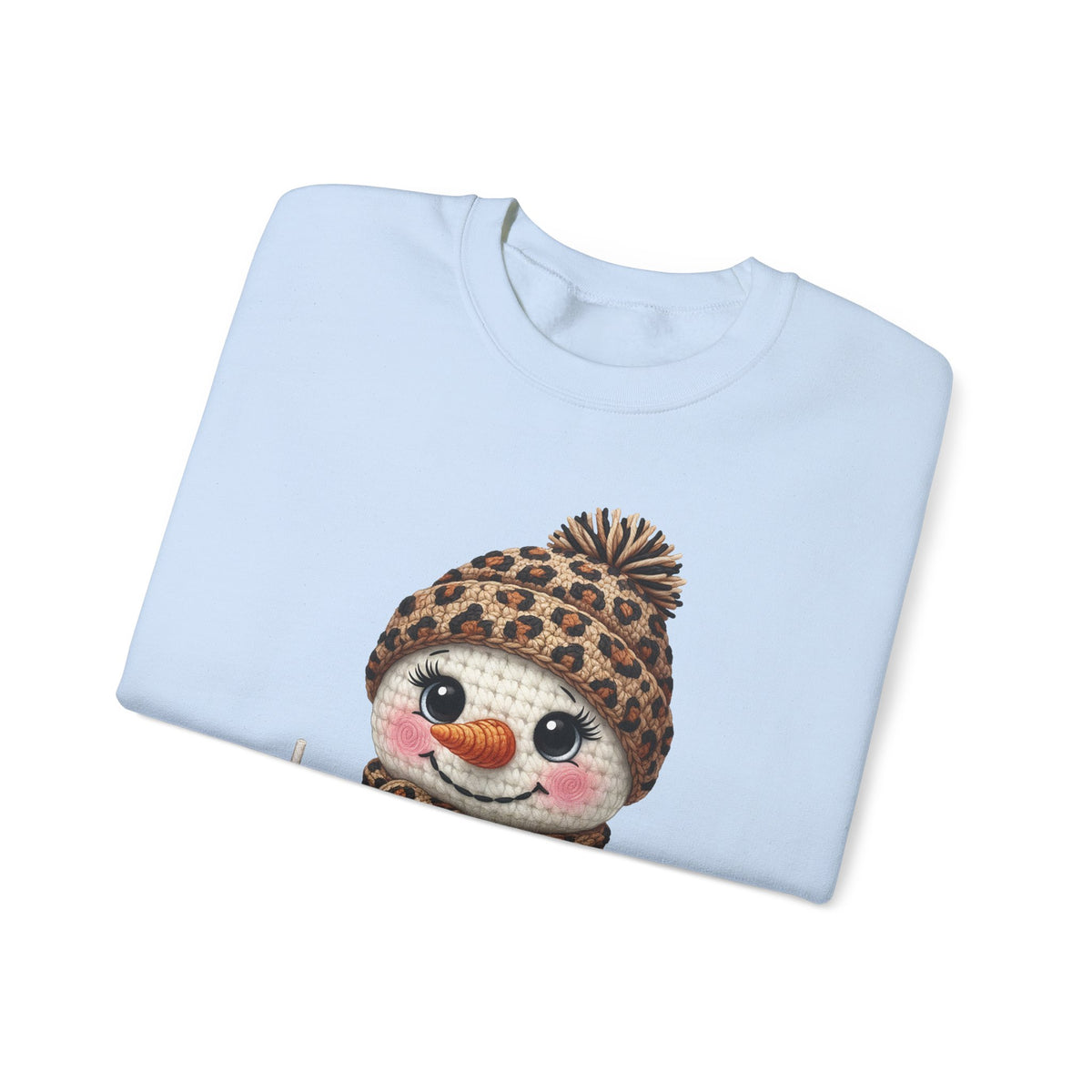 Leopard Snowman - Leopard Purse, Drink, Hat & Scarf – Gildan Heavy Blend | Trendy Women’s Soft Sweatshirt. Direct to Garment. Printed & Shipped in the USA. Unisex Sizes.