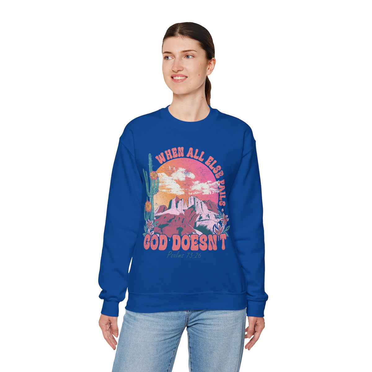 When All Else Fails, God Doesn't, Vintage – Gildan Heavy Blend | Trendy Women’s Soft Sweatshirt. Direct to Garment. Printed & Shipped in the USA. Unisex Sizes.