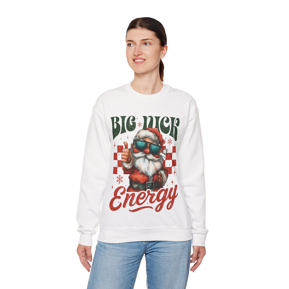 Big Nick Energy - Retro Santa Thumbs Up – Gildan Heavy Blend | Trendy Men's and Women’s Soft Sweatshirt. Direct to Garment. Printed & Shipped in the USA. Unisex Sizes.