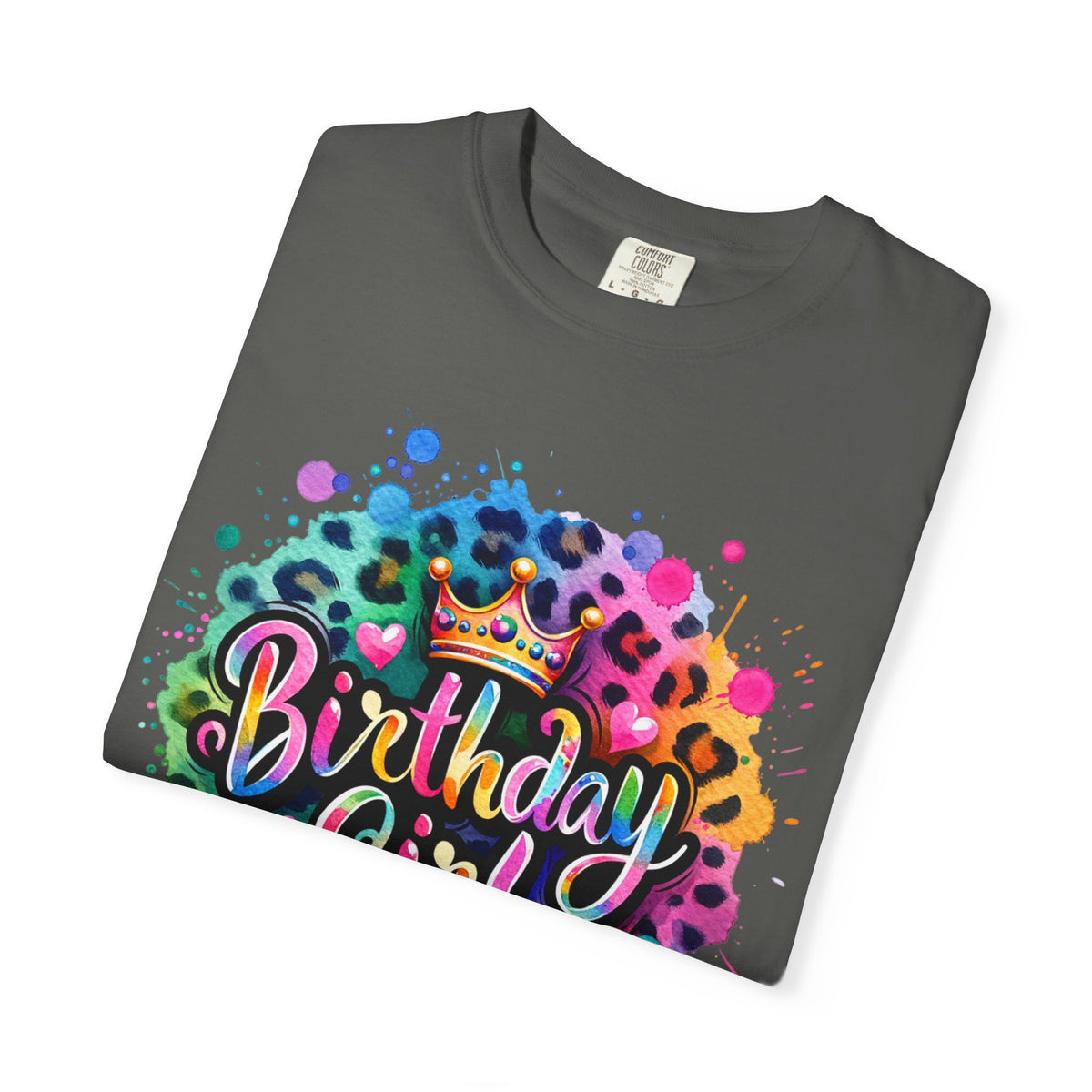 Birthday Girl, Neon Leopard - Comfort Colors | Trendy Women's T-Shirt. Direct to Garment. Printed & Shipped in the USA. Unisex Sizes.